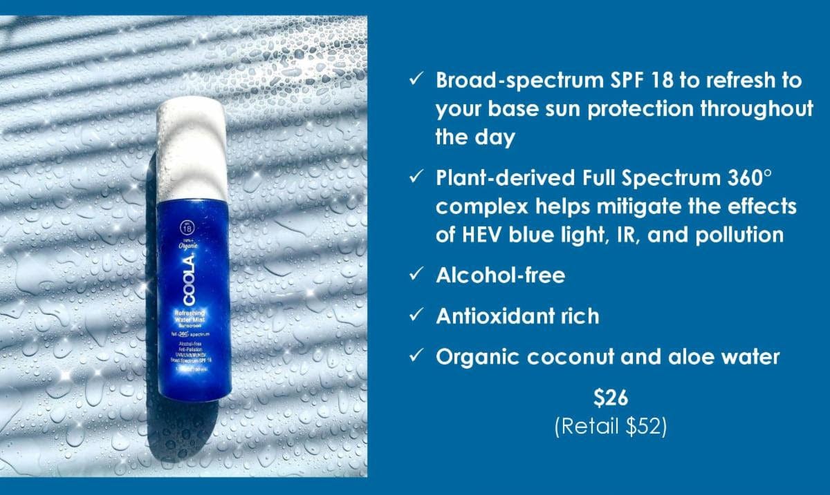 Full Spectrum 360° Refreshing Water Mist Organic Face Sunscreen SPF 18, Coola